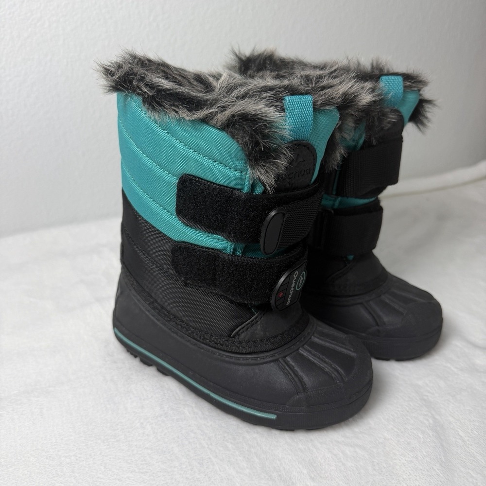 Quechua Little Kids Snow Boots Size 10 Black And Teal Faux Fur Lining Activewear - Picture 2 of 8
